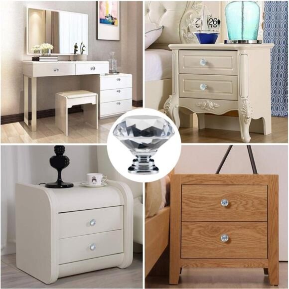 12 Pack Drawer Knobs Diamond Shaped Crystal Glass 30mm Cabinet Knobs - Picture 5 of 7